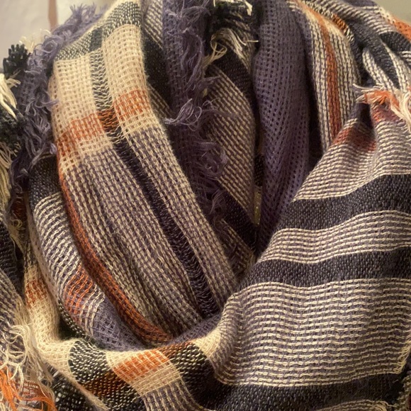 Navy, Orange, and Cream Long Scarf - Picture 3 of 3